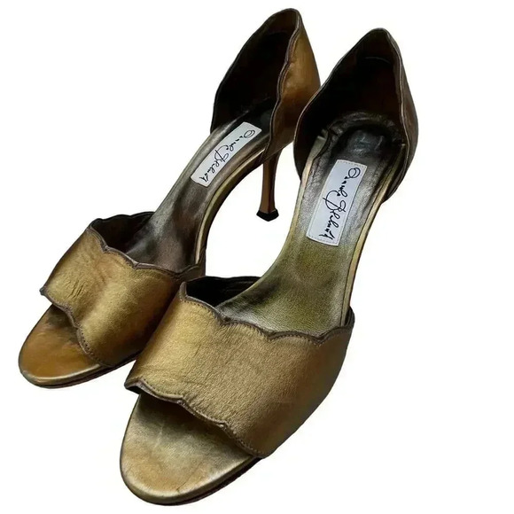 Manolo Blahnik Bronze Metallic Open Toe‎ D'Orsay Heels Signature 38.5 EU 8.5 US - Picture 2 of 8